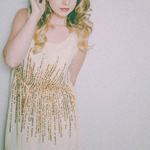 Ya Los Angeles Ivory & Sparkling Gold Sequin Dress - Picture 5 of 7